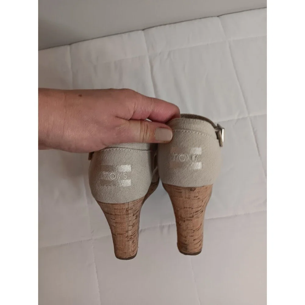 Toms Womens Seinna Wedge Cork Strappy Heels Tan Size 8.5